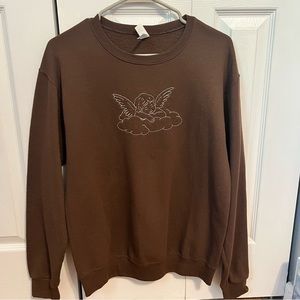angel embroidered brown crewneck from Etsy